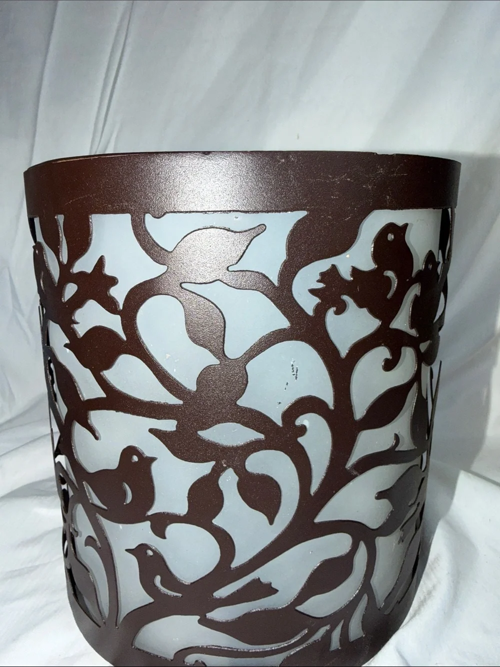 Set of 2 Bird & Branch Metal Wall Candle Sconces with Frosted Glass